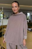 Made in Italy Cooper Needlecord Boat Cowl Neck Top Mocha